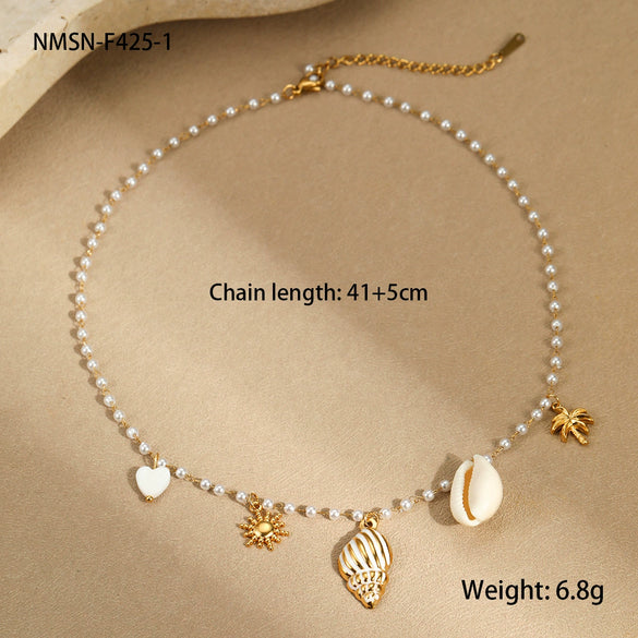 Necklace Stainless Steel Imitation Pearl Marine Elements Geometric Electroplating