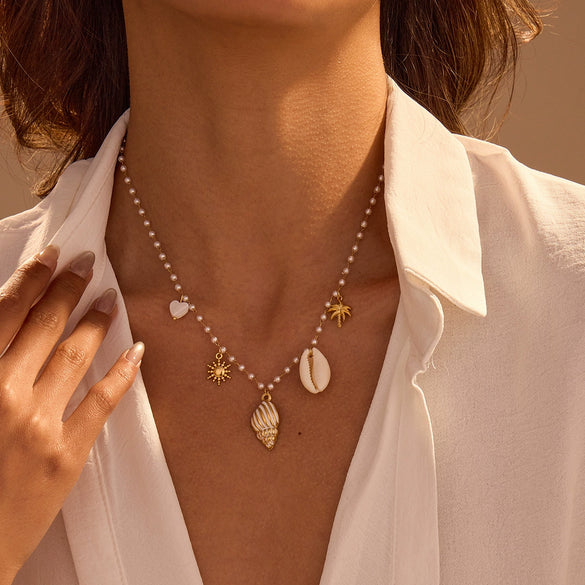 Necklace Stainless Steel Imitation Pearl Marine Elements Geometric Electroplating