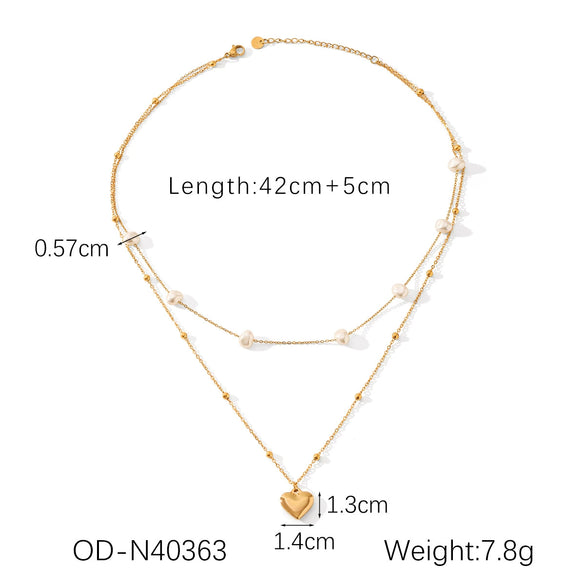 Necklace Stainless Steel Imitation Pearl Titanium Steel Heartshaped Geometric Electroplating For Women