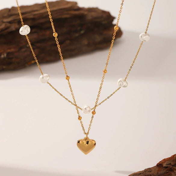 Necklace Stainless Steel Imitation Pearl Titanium Steel Heartshaped Geometric Electroplating For Women
