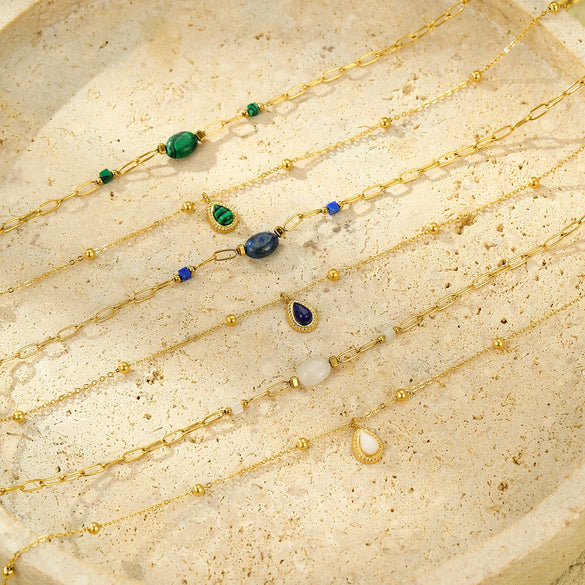 Necklace Stainless Steel Inlaid With Turquoise Natural Stone Electroplating Fashion Women's