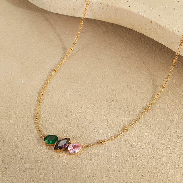 Necklace Stainless Steel 18K Electroplated Dropshaped Geometric Zircon Women's
