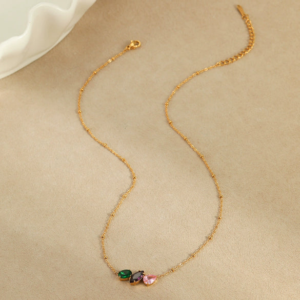Necklace Stainless Steel 18K Electroplated Dropshaped Geometric Zircon Women's