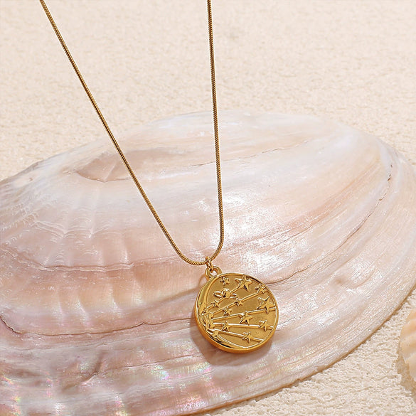 Necklace 316L Stainless Steel 18K Gold Plated French Romantic Stylish Round Pendant Jewelry