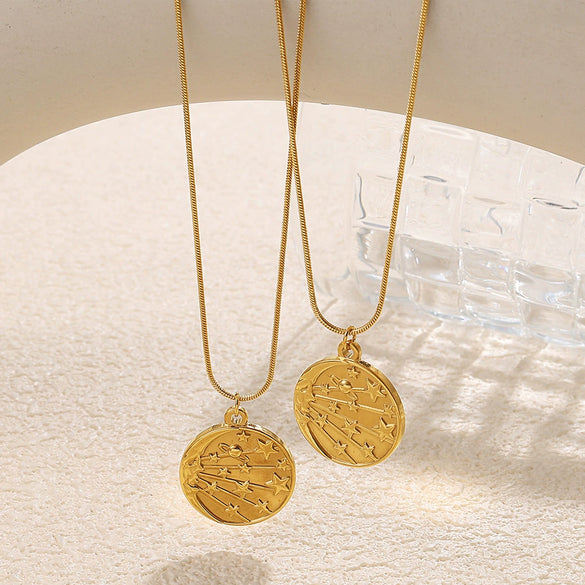 Necklace 316L Stainless Steel 18K Gold Plated French Romantic Stylish Round Pendant Jewelry