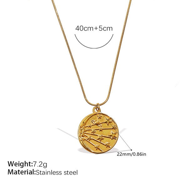 Necklace 316L Stainless Steel 18K Gold Plated French Romantic Stylish Round Pendant Jewelry