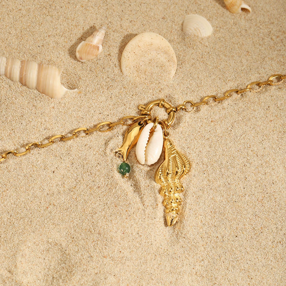 Necklace Stainless Steel 18K Gold Titanium Steel Teeth Conch Hammer Pattern Fish Pendant Electroplating
