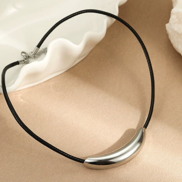 Necklace Stainless Steel Leather Rope Geometric Design Electroplating For Women