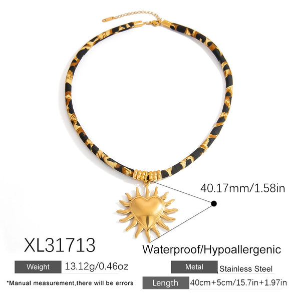 Necklace Stainless Steel Leopard Print Geometric Sunfish Pendant Electroplating For Women