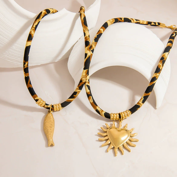 Necklace Stainless Steel Leopard Print Geometric Sunfish Pendant Electroplating For Women