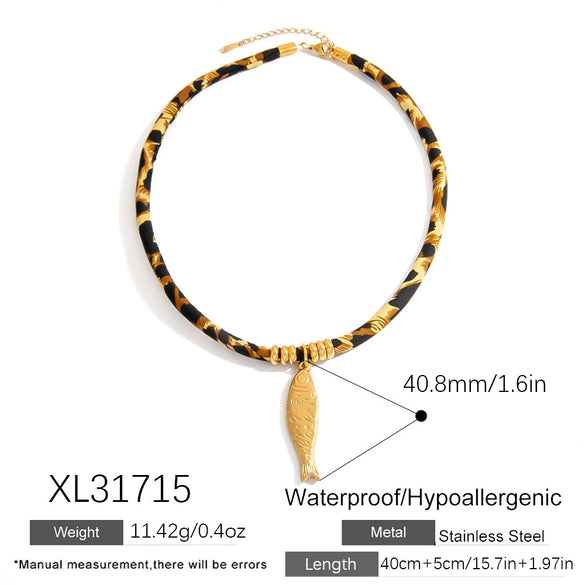 Necklace Stainless Steel Leopard Print Geometric Sunfish Pendant Electroplating For Women