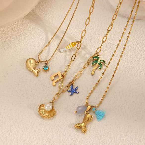 Necklace Stainless Steel Marine Elements Highend Geometric Dripping Oil Women's Cross Chain
