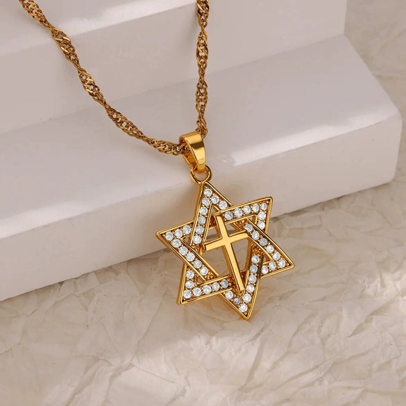 Necklace Stainless Steel Microinlaid Zircon Snake Cross Pendant Electroplating Fashion