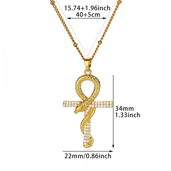 Necklace Stainless Steel Microinlaid Zircon Snake Cross Pendant Electroplating Fashion