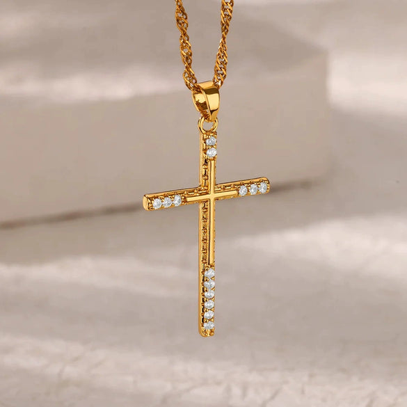 Necklace Stainless Steel Microinlaid Zircon Snake Cross Pendant Electroplating Fashion