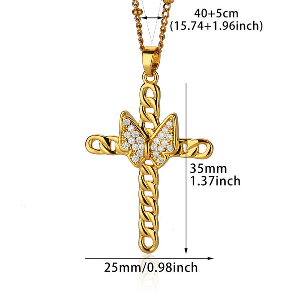Necklace Stainless Steel Microinlaid Zircon Snake Cross Pendant Electroplating Fashion
