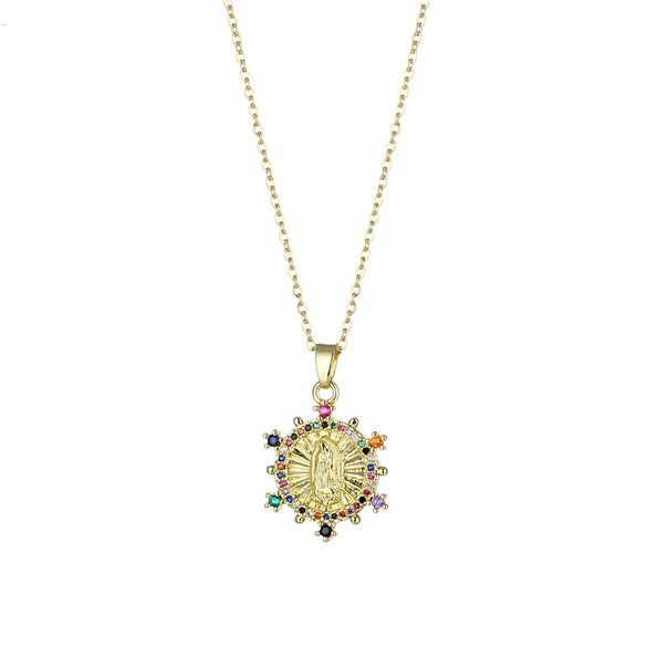 Necklace Stainless Steel Mixed Gem Inlay Geometric Electroplating Pendant Chain Women's Fashion Religious Accessories
