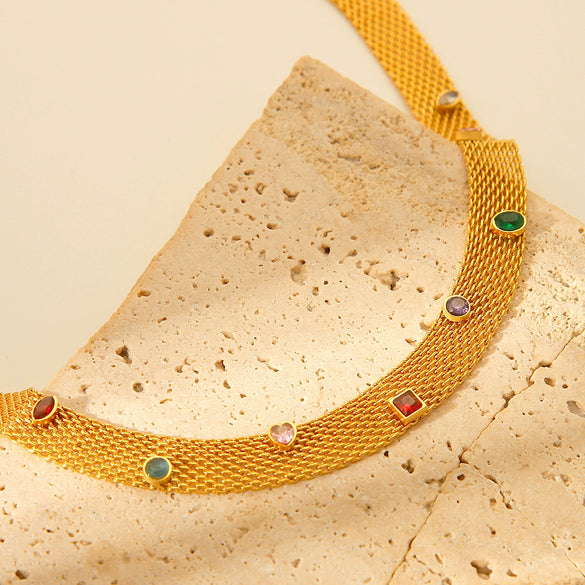 Necklace Stainless Steel Mixed Gem Inlay Geometric Electroplating Women's