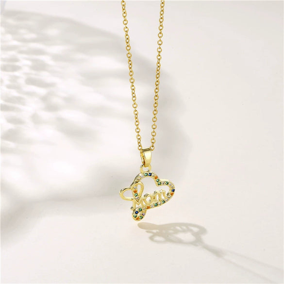 Necklace Stainless Steel Mixed Gem Inlay Heart Shaped Pendant Electroplating