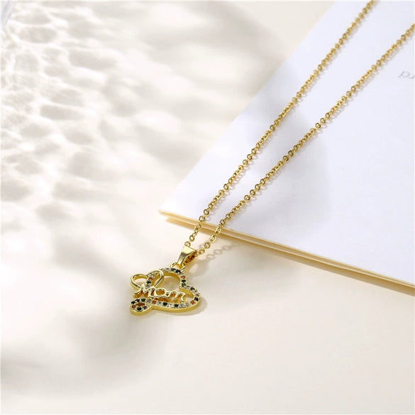 Necklace Stainless Steel Mixed Gem Inlay Heart Shaped Pendant Electroplating
