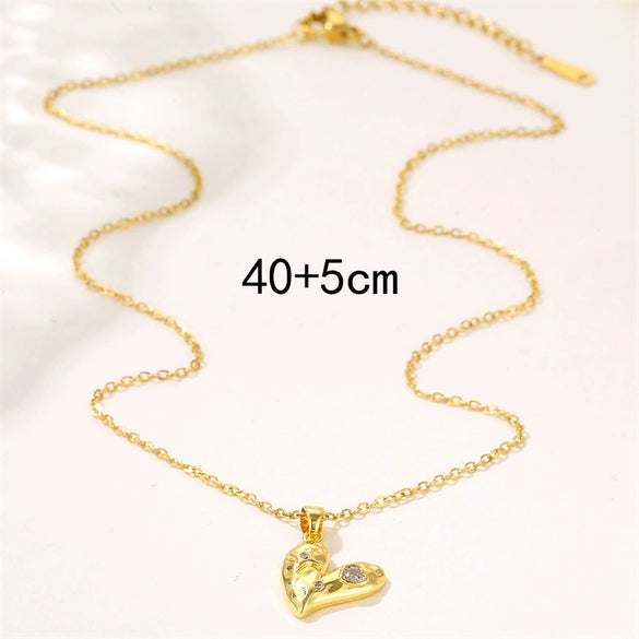 Necklace Stainless Steel Mixed Gem Inlay Heartshaped Electroplating Style For Women