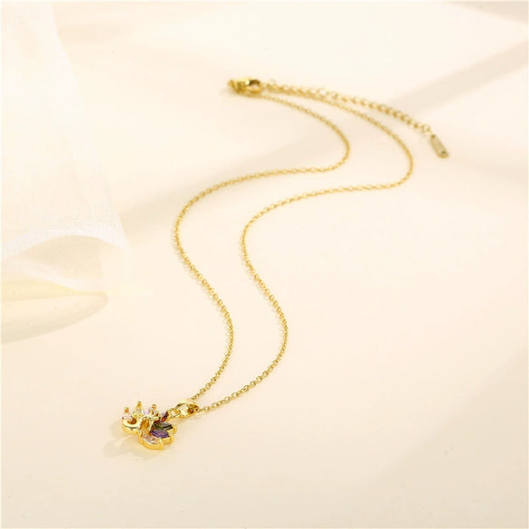 Necklace Stainless Steel Mixed Gem Inlay Peacock Opening Electroplating Animals Style