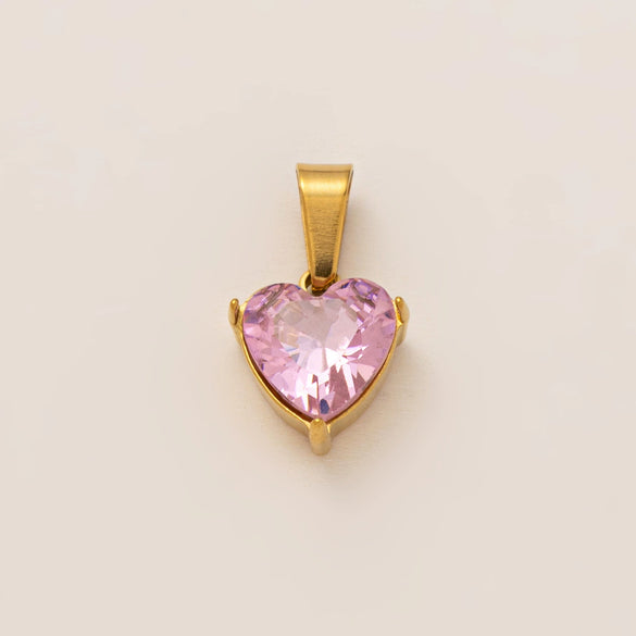 Necklace Stainless Steel Mixed Gemstone Inlay Heart Shape Pendant For Women