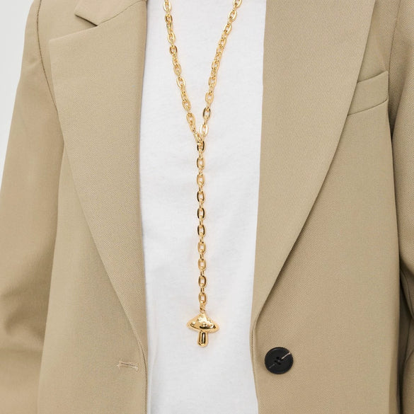 Necklace Stainless Steel Mushroom Pendant Handwoven Rope 18K Gold Plated Star Pattern Minimalist Style