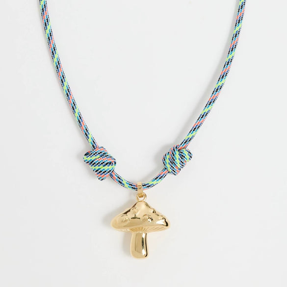 Necklace Stainless Steel Mushroom Pendant Handwoven Rope 18K Gold Plated Star Pattern Minimalist Style