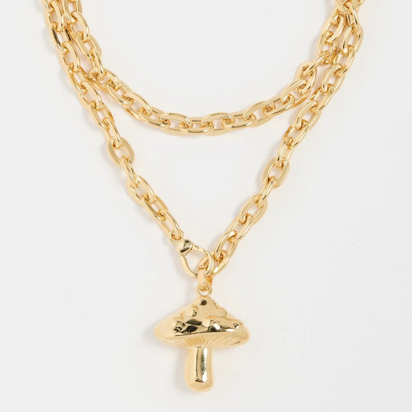 Necklace Stainless Steel Mushroom Pendant Handwoven Rope 18K Gold Plated Star Pattern Minimalist Style