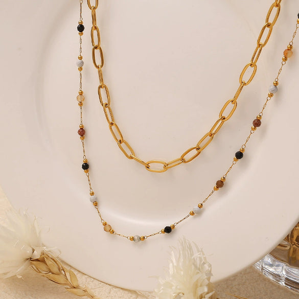 Necklace 316L Stainless Steel Natural Stone Plated 18K Gold Fashion Style For Women