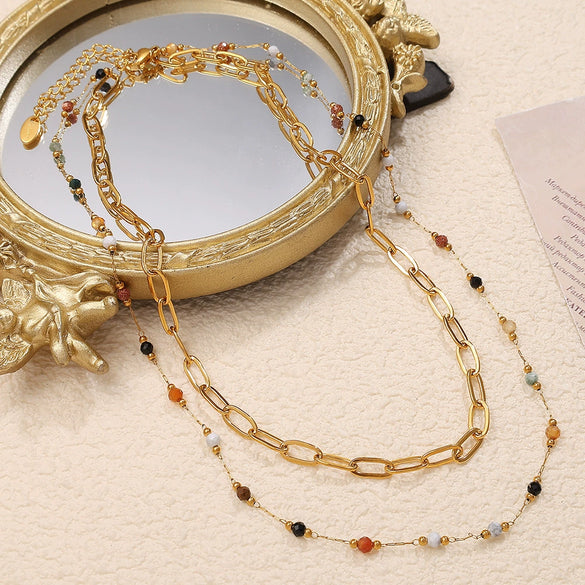 Necklace 316L Stainless Steel Natural Stone Plated 18K Gold Fashion Style For Women