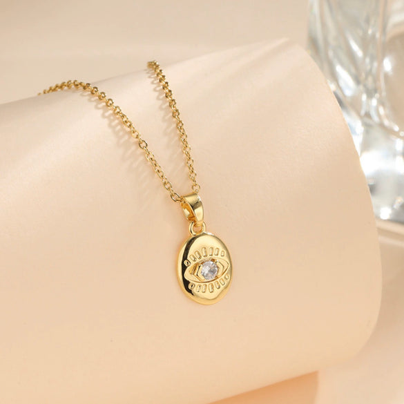 Necklace Stainless Steel O Shaped Chain Copper Inlaid Zirconium Devil's Eye Constellation Electroplating Design