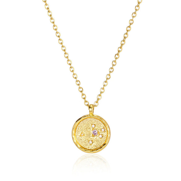 Necklace Stainless Steel O Shaped Chain Twelve Constellations Copper Zircon