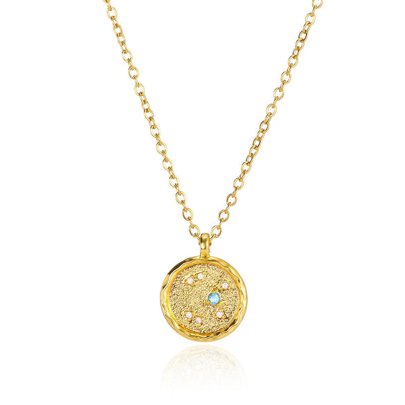 Necklace Stainless Steel O Shaped Chain Twelve Constellations Copper Zircon