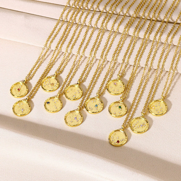 Necklace Stainless Steel O Shaped Chain Twelve Constellations Copper Zircon