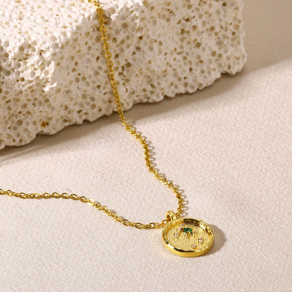 Necklace Stainless Steel O Shaped Chain Twelve Constellations Copper Zircon