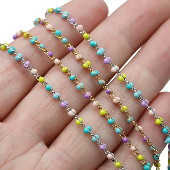 Necklace Stainless Steel Oil Dripping Clip Bead Cross Chain Electroplating Jewelry Accessories