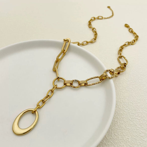 Necklace Stainless Steel Oval Pendant Geometric Handstitched Electroplating Jewelry