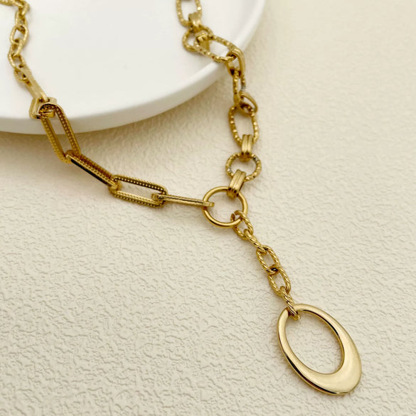 Necklace Stainless Steel Oval Pendant Geometric Handstitched Electroplating Jewelry