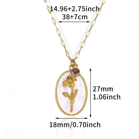 Necklace Stainless Steel Oval Shell Pendant Electroplating With Letters Numbers Text Pattern