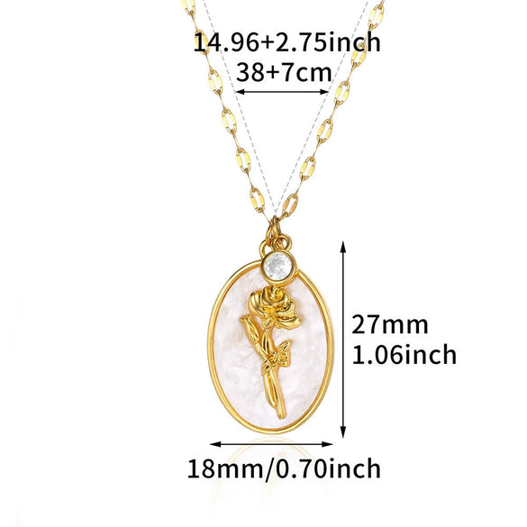 Necklace Stainless Steel Oval Shell Pendant Electroplating With Letters Numbers Text Pattern