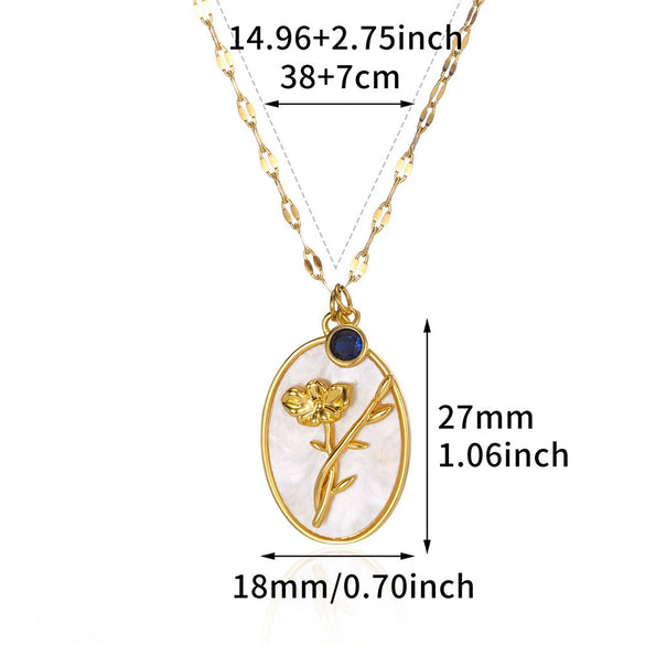 Necklace Stainless Steel Oval Shell Pendant Electroplating With Letters Numbers Text Pattern