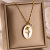 Necklace Stainless Steel Oval Shell Pendant Electroplating With Letters Numbers Text Pattern