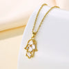 Necklace Stainless Steel Palm Pattern Mixed Gem Inlay Electroplating Hip Hop Jewelry Women