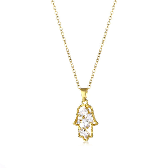 Necklace Stainless Steel Palm Pattern Mixed Gem Inlay Electroplating Hip Hop Jewelry Women