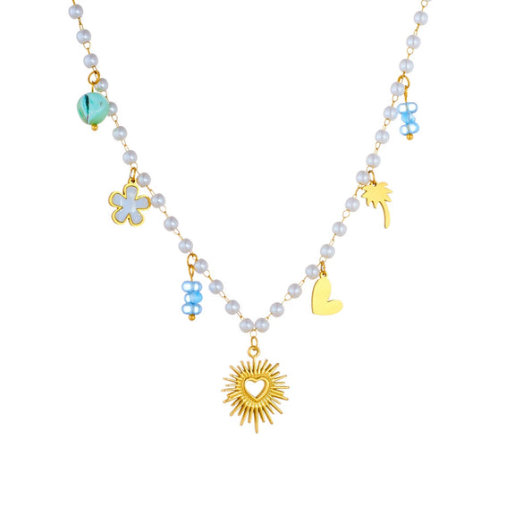 Necklace Stainless Steel Pearl Chain Heart Shape Pendant Electroplating Women's Accessories