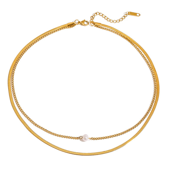 Necklace Stainless Steel Pearl Doublelayer Exquisite Electroplating Light Luxury Highend