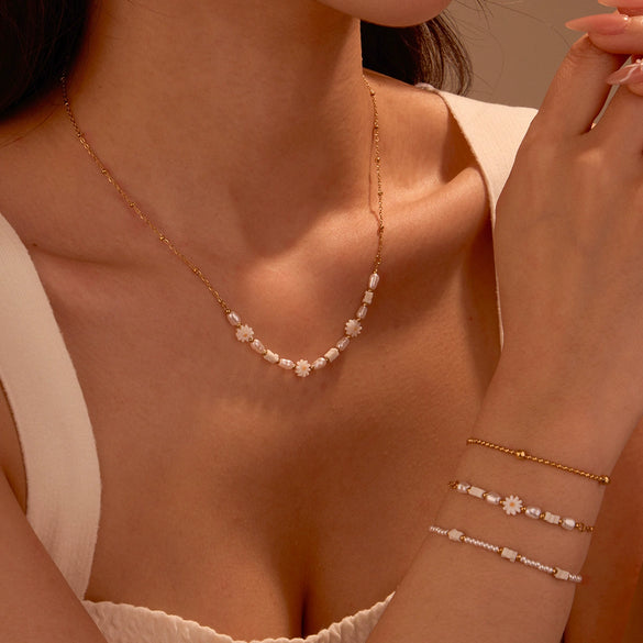 Necklace Stainless Steel Pearl Geometric Electroplating Fashion Women's