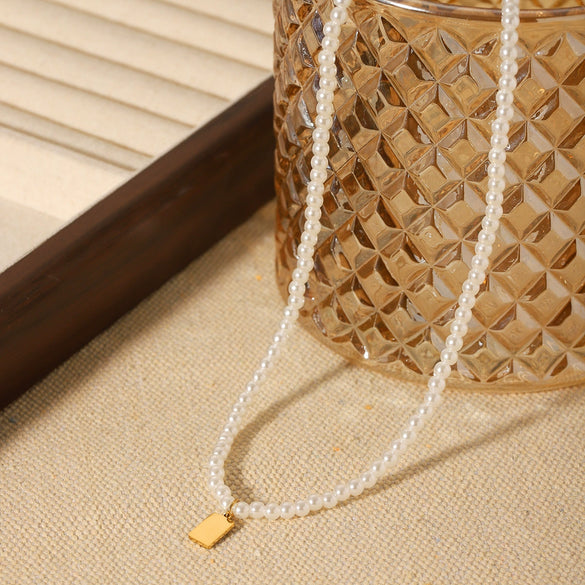 Necklace Stainless Steel Pearl Geometric Titanium Steel Electroplating Women's